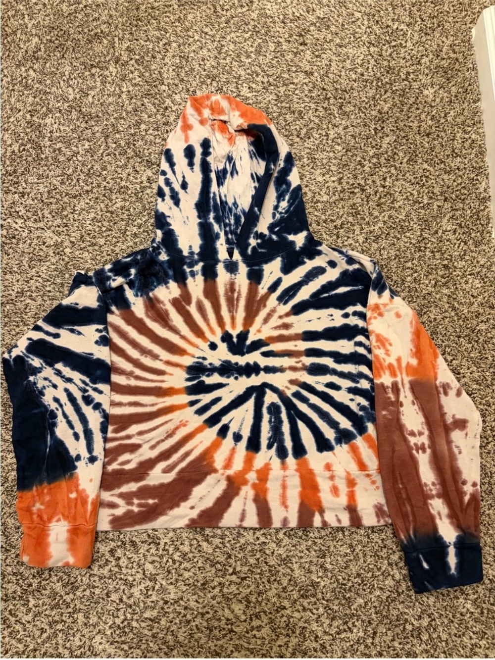 NATURAL LIFE Tie-Dye Hoodie sweatshirt boho in Navy, Rust & White XL